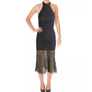 JARLO Vamp Femme Fatale Tea Length Crochet Halter Goth Mermaid Cocktail Dress